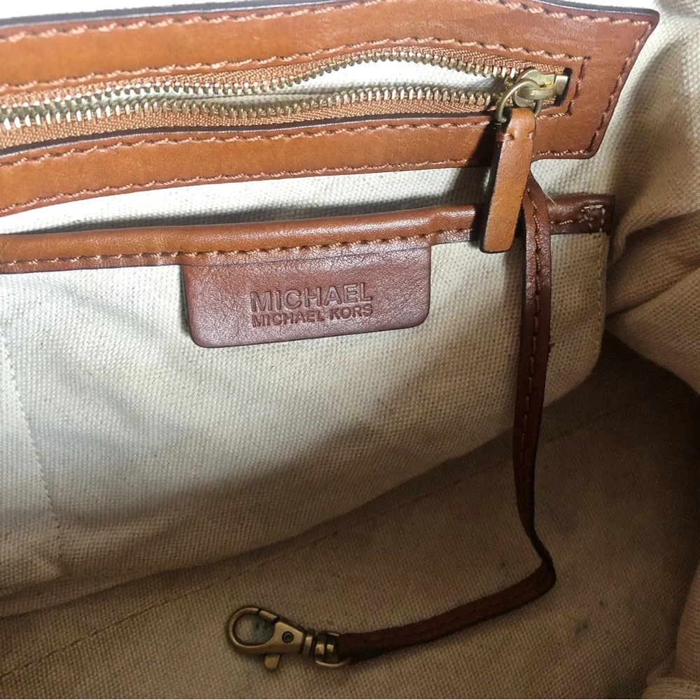 Vintage Michael Kors Large Tan Signature Print & Leather Satchel